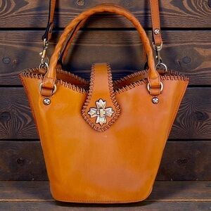 Patricia Nash Ninetta Cognac Elegant Smooth Leather Satchel Crossbody Bag